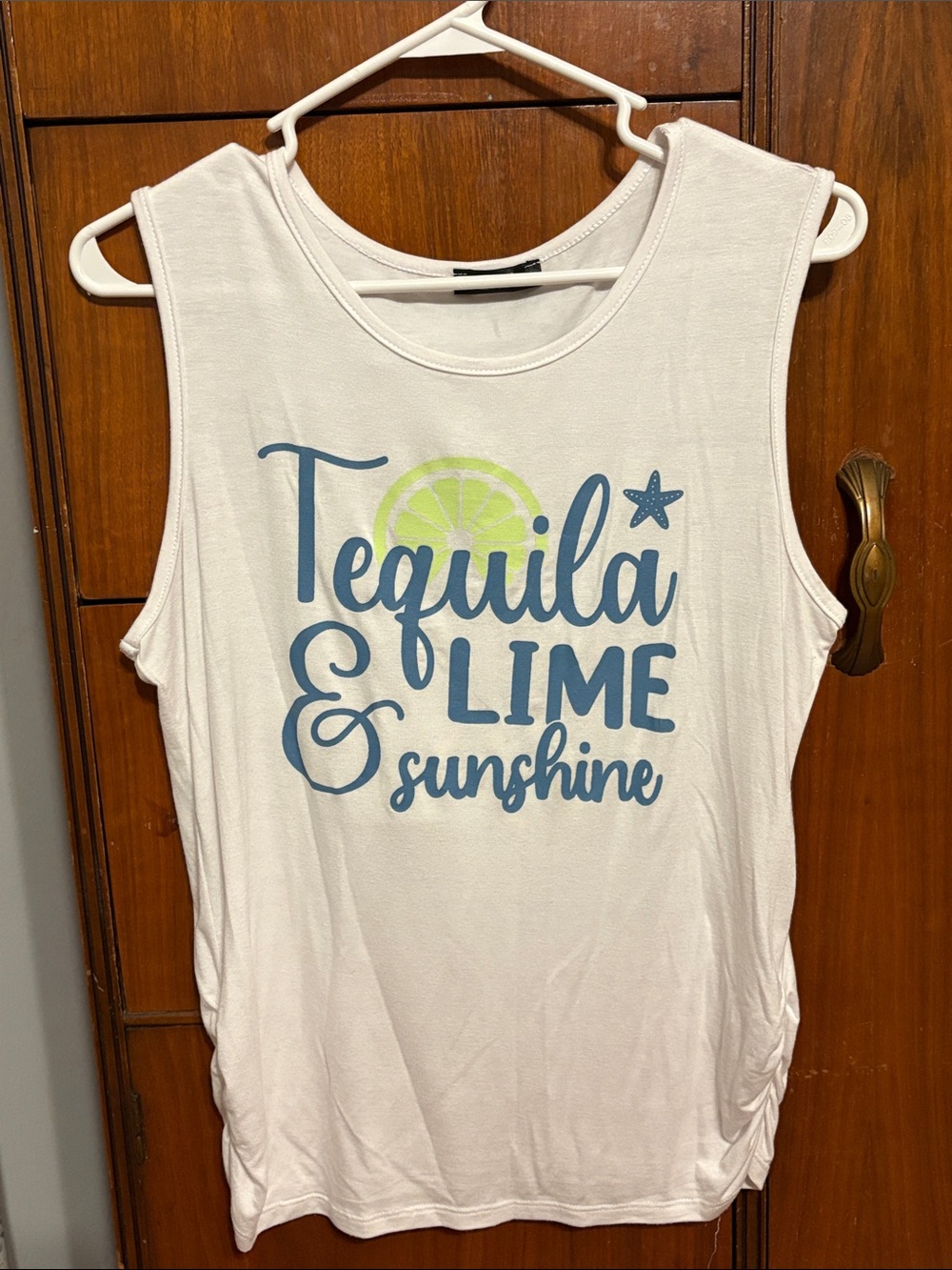 Graphic Tank Top "Tequila & Lime" in White with Lime Green Accent